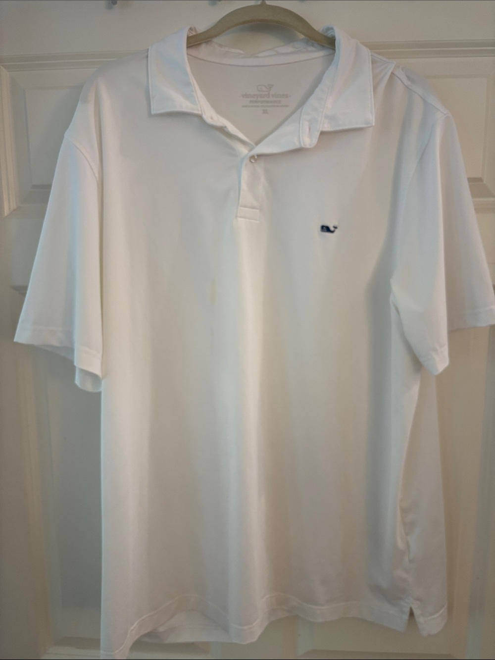 Vineyard Vines Performance White Polo with Navy Whale Logo
